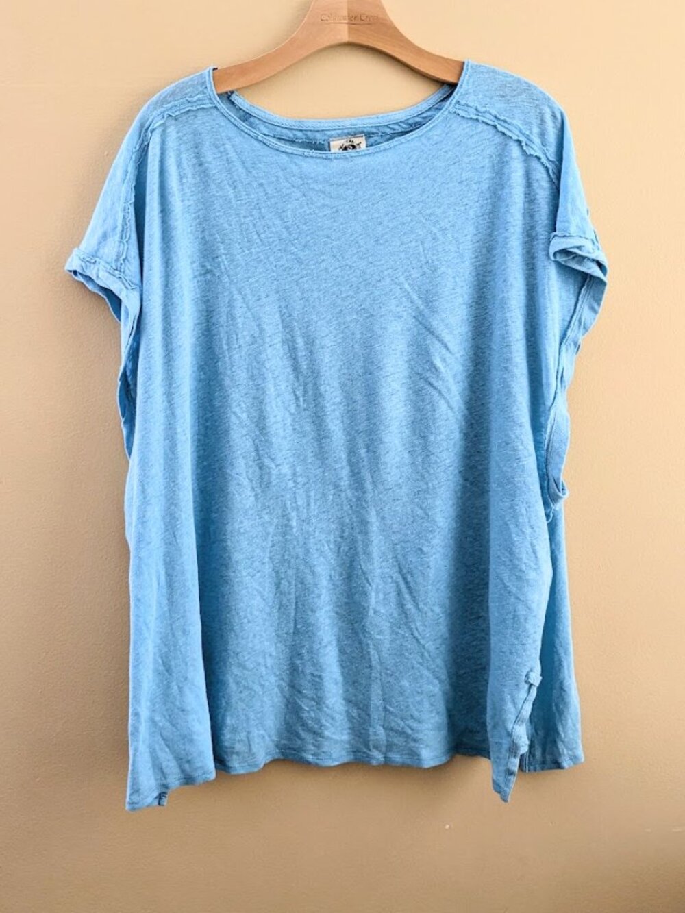 Free People We The Free Linen Cotton You Do Muscle Tee Oversize Sky Blue Large L